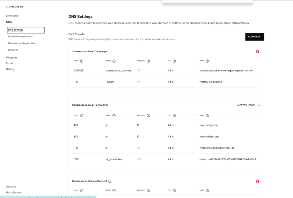 Squarespace Legacy Email Settings
