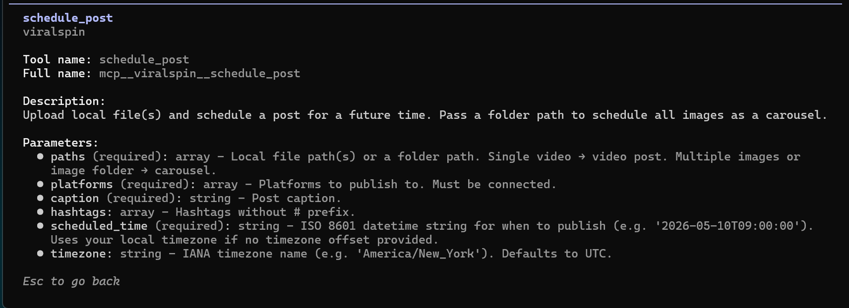 Tool detail for publish_now. Description: Upload local file(s) and publish immediately to TikTok, Instagram, and/or YouTube. Pass a folder path to publish all images in it as a carousel. Parameters: paths (required, array — local file path(s) or folder path), platforms (required, array), caption (required, string), hashtags (array).