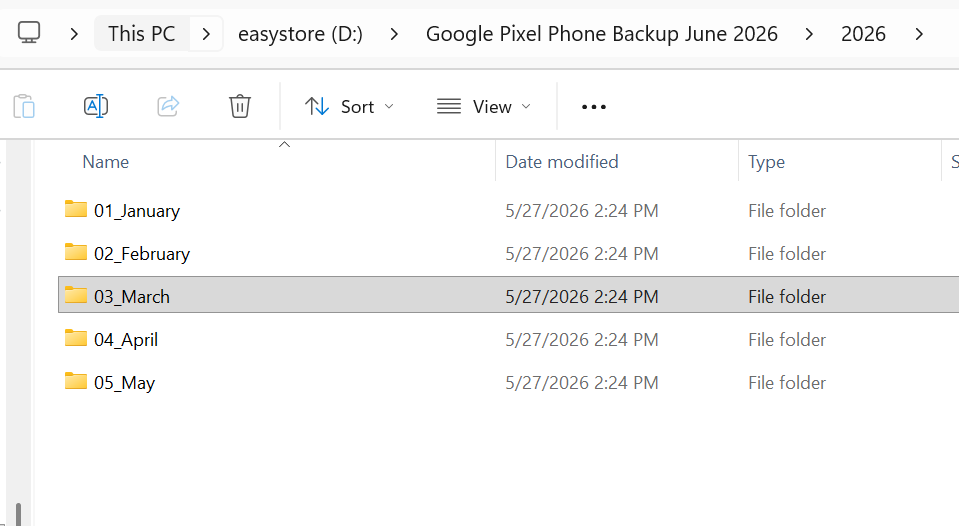 Month folders inside 2026 directory