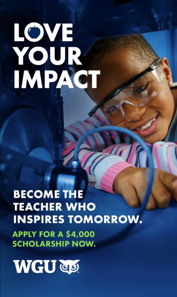 A single 9:16 vertical ad creative — 'Love Your Impact' WGU scholarship ad — as the master input to a repurpose image workflow