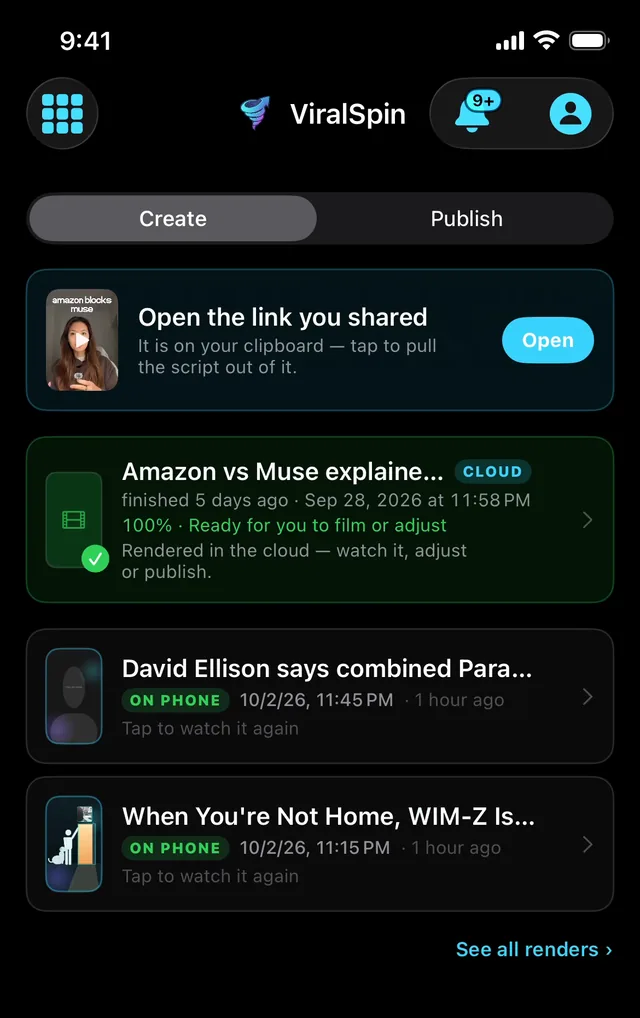 ViralSpin opens on a card, “Open the link you shared”, with the post's thumbnail